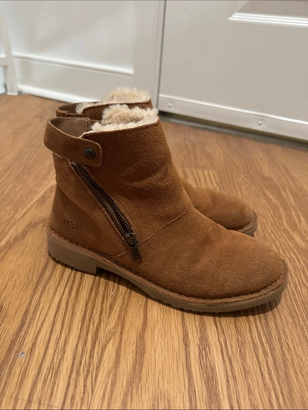 UGG Chestnut Suede Zip-Detail Shearling Ankle Boots